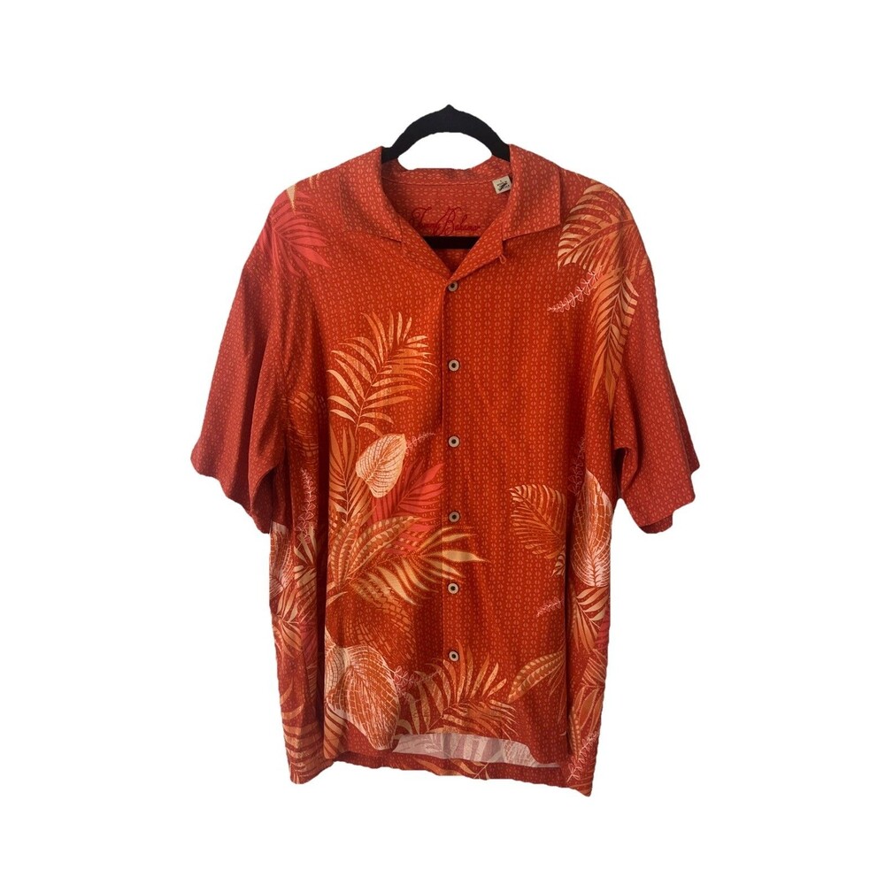 Tommy Bahama Orange Silk Floral Camp Shirt Size Large